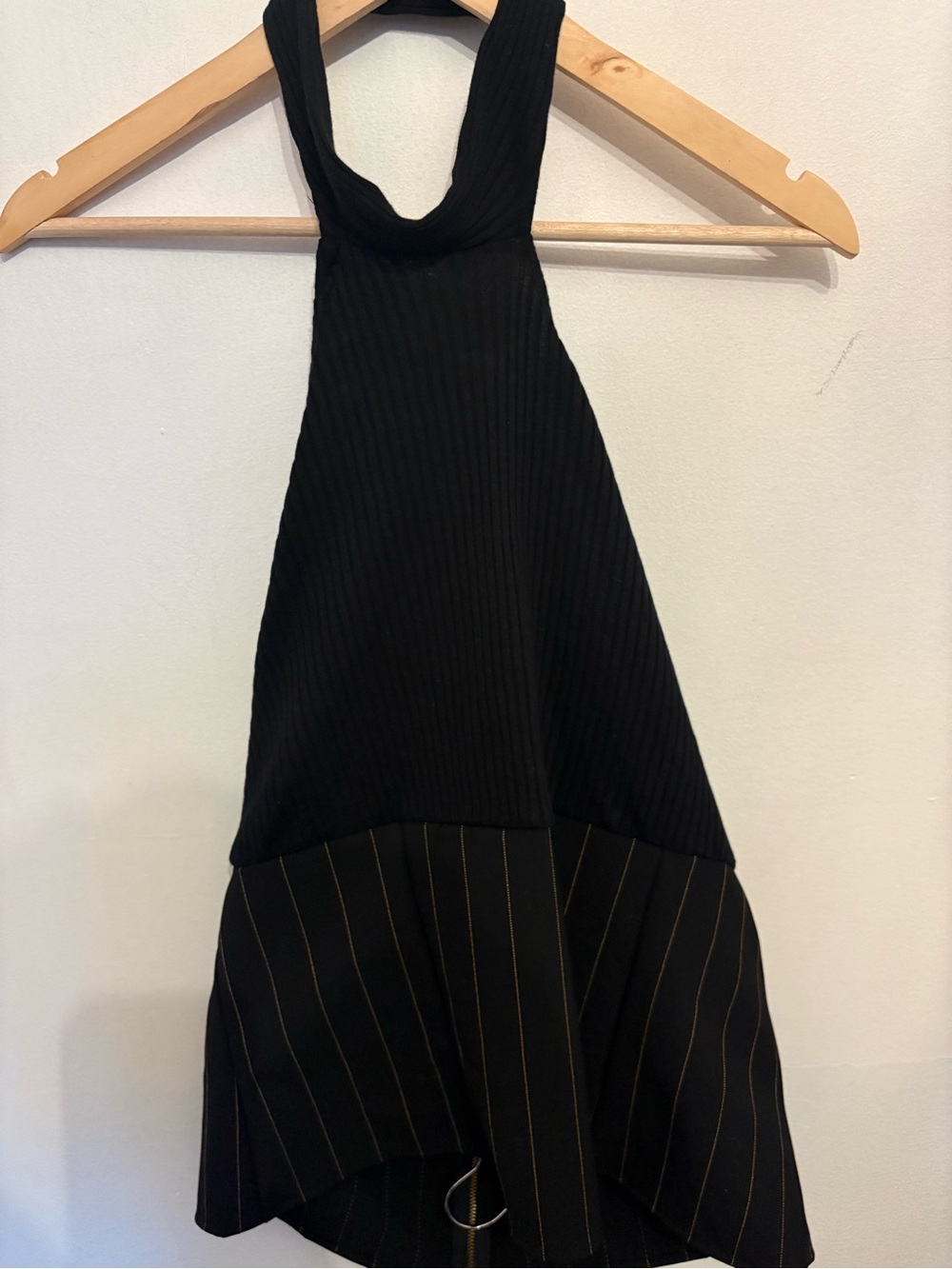 Urban Outfitters Black Asymmetrical Halter Top with Pinstripe Panel